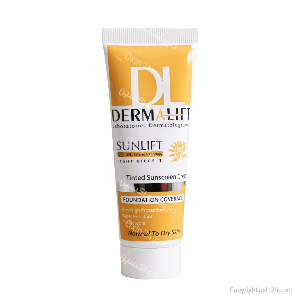 کرم ضد آفتاب رنگی SPF50 پوست خشک و معمولی درمالیفت 40 میلی لیتر بژ طبیعی