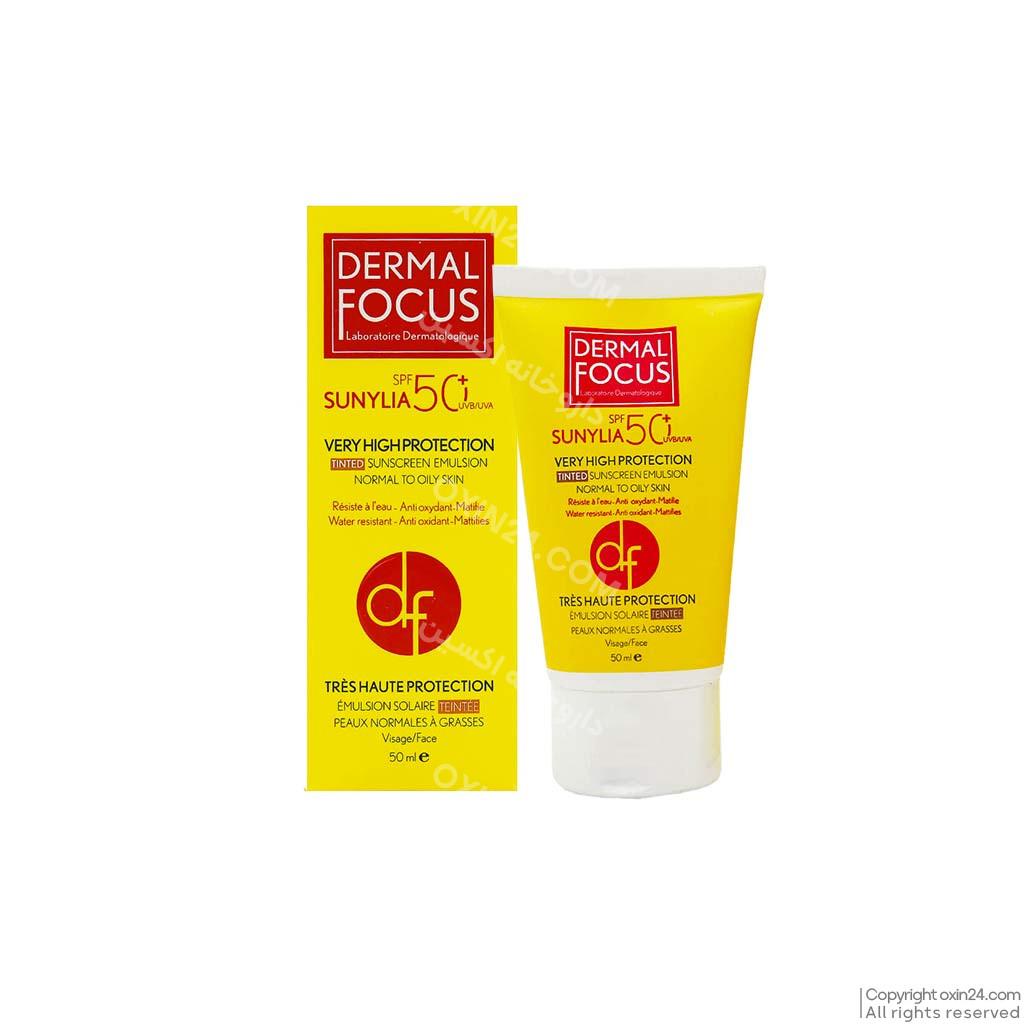 کرم ضد آفتاب سانیلیا رنگی پوست چرب درمال فوکوس | مناسب پوست نرمال تا چرب SPF50